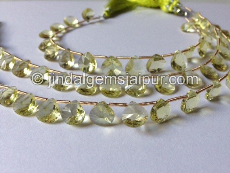 Lemon Quartz Double Concave Heart Shape Beads